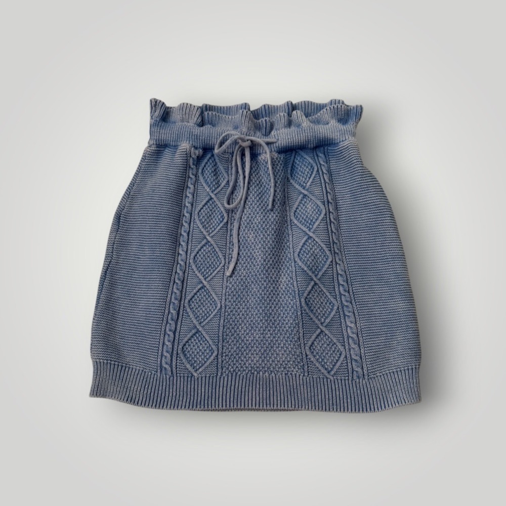 Free People Instant Crush Cable Knit Mini Skirt Women Small Blue Pull On Chunky